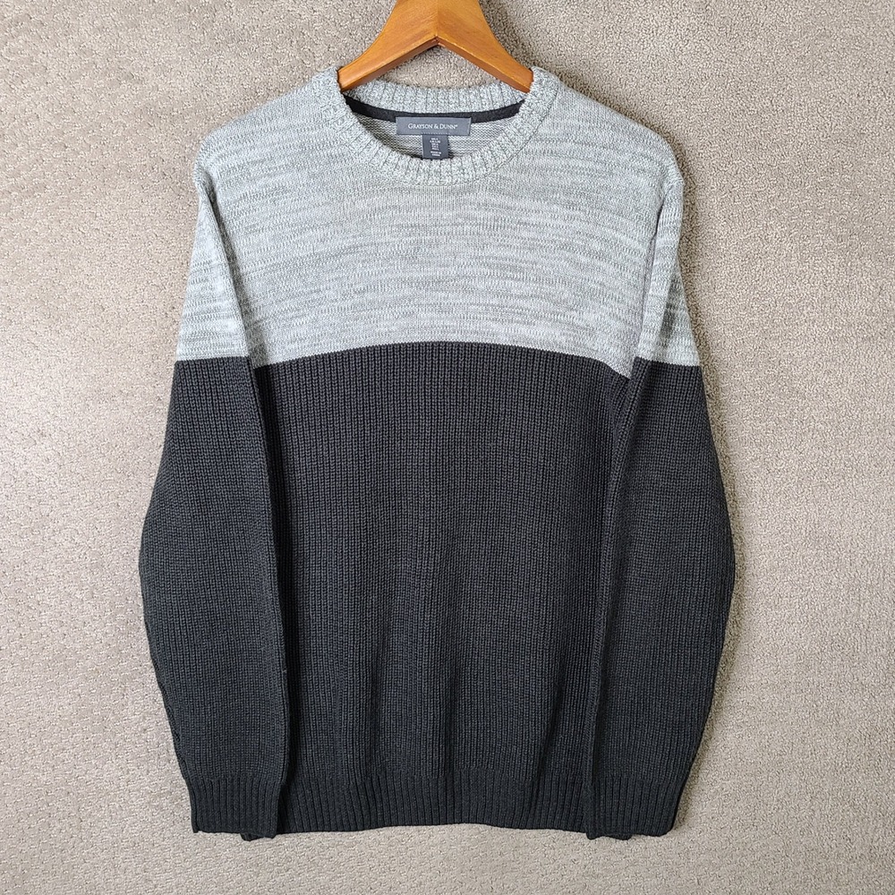 Grayson & Dunn Sweater Mens Large Gray‎ Colorblock Crew Neck Cotton Blend Casual